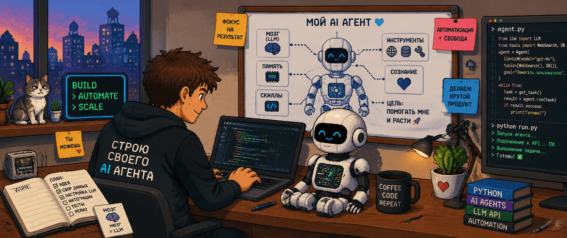 Создатель собирает собственного ИИ-агента вместе с роботом-помощником